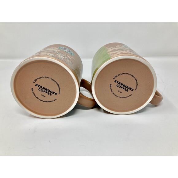 Two Starbucks Coffee Tea Mugs " Thanks to Manolo" Ceramic Mugs Brown Green 18 Oz - Picture 4 of 10